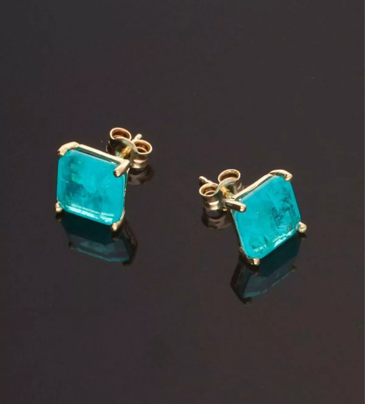 Pendientes de oro 18K "PRADO" pendientes de oro y cuarzo verde PRADO 8x8 modelo sin retoque