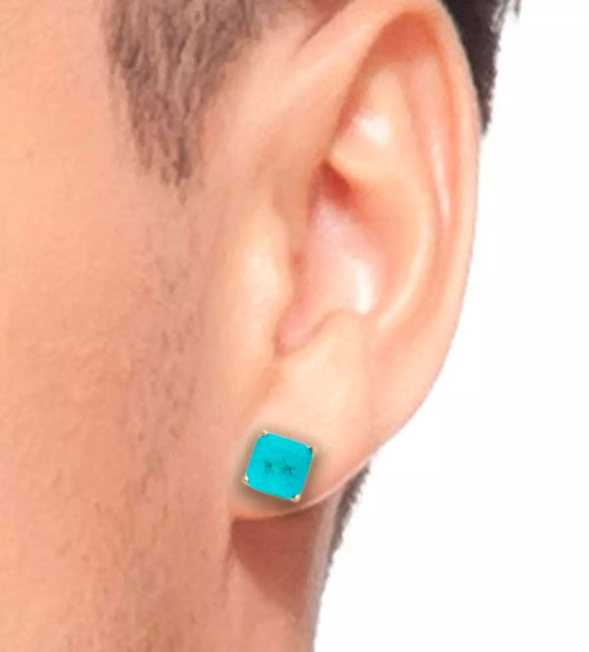 Pendientes de oro 18K "PRADO" pendientes de oro y cuarzo verde PRADO 8x8 modelo hombre