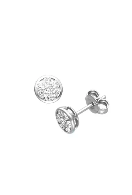 pendientes oro blanco 18 ktes y cuajo diamantes con bisel fotografia frontal y lateral