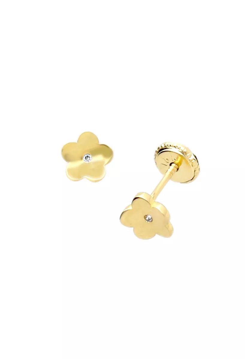 Pendientes para bebé oro amarillo 18k flor con circonita 030_3470 foto 2