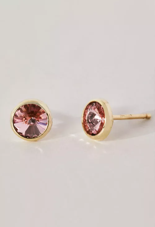 Pendientes plata chapada con cristal color rosa 273_A3331-26DT fondo gris