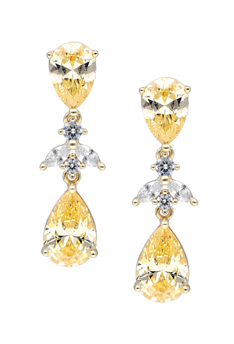 Pendientes plata ley chapada oro con cuarzos color 252_BE53925-AMA-LI pendientes largos plata chapada y cuarzos de color foto para joyeria online toma de frente