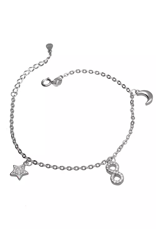Pulsera de plata con entrepiezas estrella, infinito y luna 240_PR-122