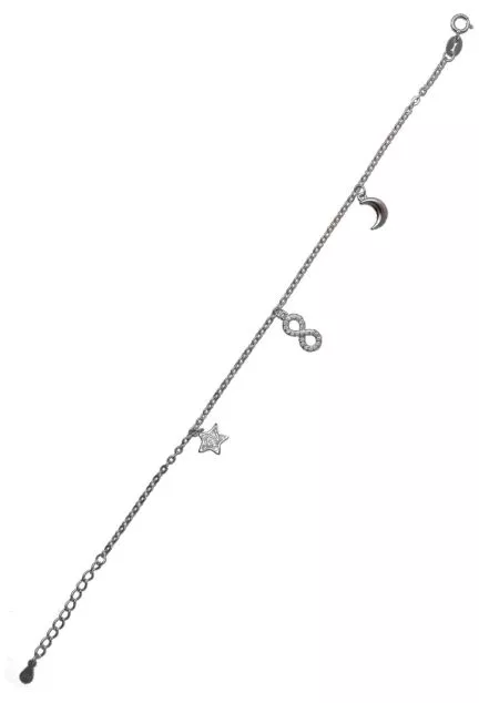 Pulsera de plata con entrepiezas estrella, infinito y luna 240_PR-122 sección