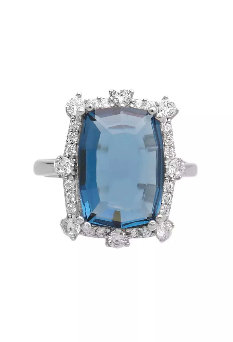 Anillo plata con circonitas y símil de zafiro 037_0036 anillo plata con simil zafiro y circonitas fotografia frontal para web