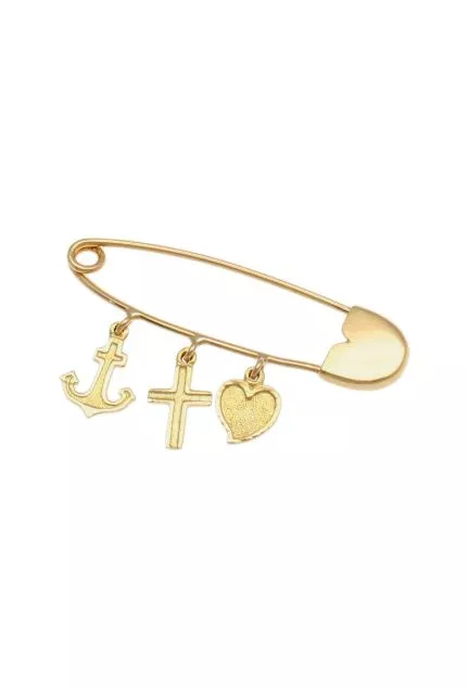 broche oro imperdible oro fe esperanza y caridad vista frontal