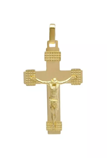 cruz oro amarillo 18 ktes con Cristo foto frontal para web