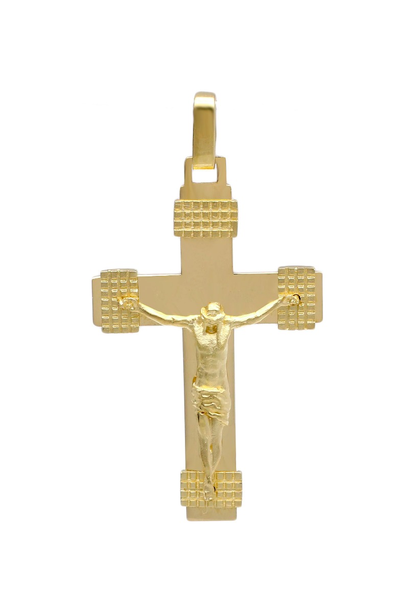 cruz oro amarillo 18 ktes con Cristo foto frontal para web