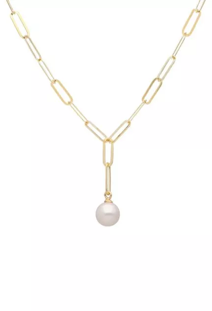 Gargantilla de plata chapada de eslabones ovales y perla 273_A4164-00DG
