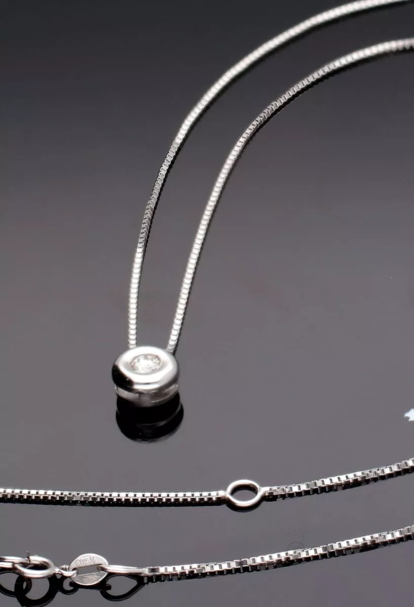 Gargantilla con diamante en oro blanco. cadena veneciana 095_491373-50 gargantilla oro blanco 18 kilates con chaton de diamante foto sin retoques base negra