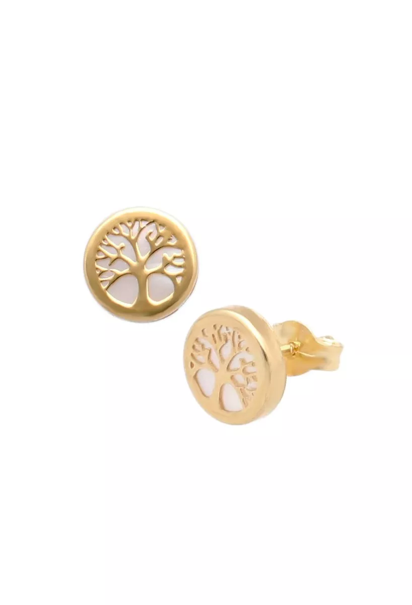 Pendientes nácar y oro 18 ktes árbol de la vida 030_4045 pendientes oro amarillo 18 ktes con nácar representando el arbol de la vida fotografia toma frontal y lateral