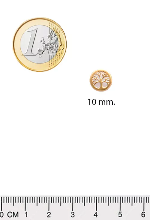 Pendientes nácar y oro 18 ktes árbol de la vida 030_4045 pendientes oro amarillo 18 ktes con nácar representando el arbol de la vida fotografia toma con medidas