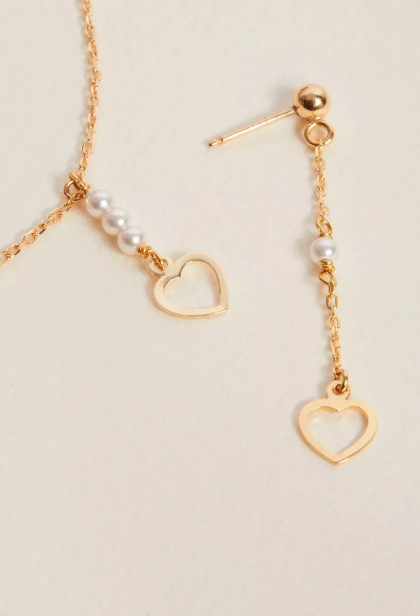 Pendientes plata chapados con corazón perla 273_A4147-00DT Pendientes plata chapados con corazón perla 273_A4147-00DT con gargantilla a juego