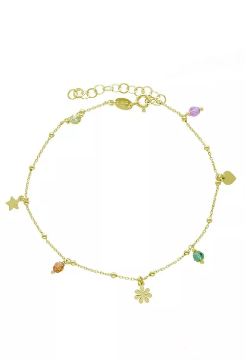 Pulsera de plata chapada tobillera con charms y cristales 273_A4037-MDB Pulsera de plata con charms y cristales alternos 273_A4037-MDB