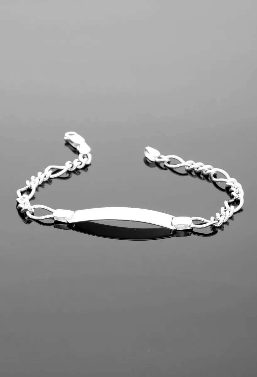 Pulsera plata ley con chapa 127_AG-BPR(1-3)120CH pulsera plata de ley con chapa para grabar fotografia sin recortar sobre fondo negro