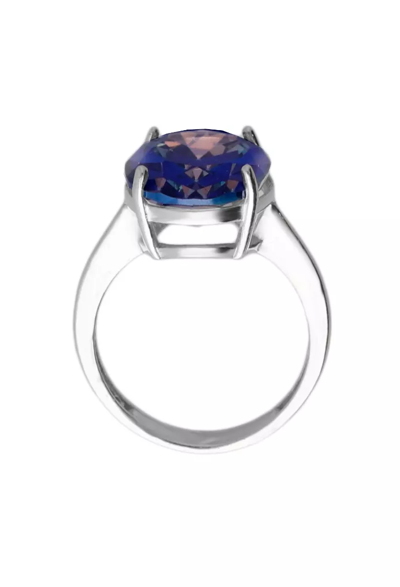 anillo plata con cuarzo iridiscente foto cenital
