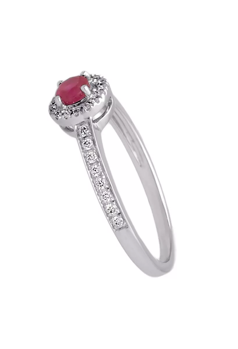 anillo oro blanco 18 kilates con diamantes y rubi fino fotografía lateral para web