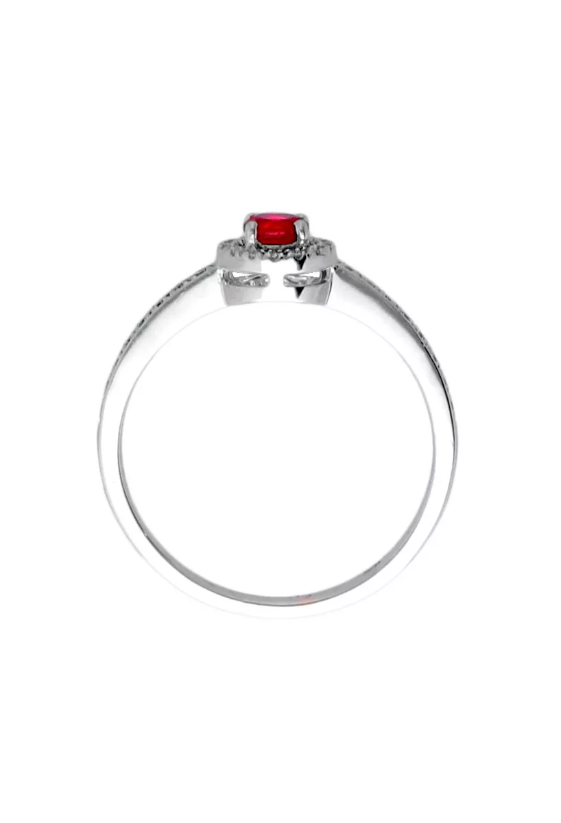 anillo oro blanco 18 kilates con diamantes y rubi fino fotografía cenital para web