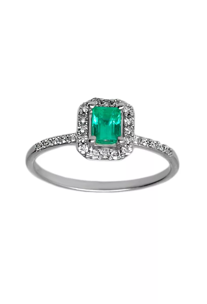 Anillo oro blanco 18 ktes con esmeralda orlada de brillantes 289_15016364SFEB