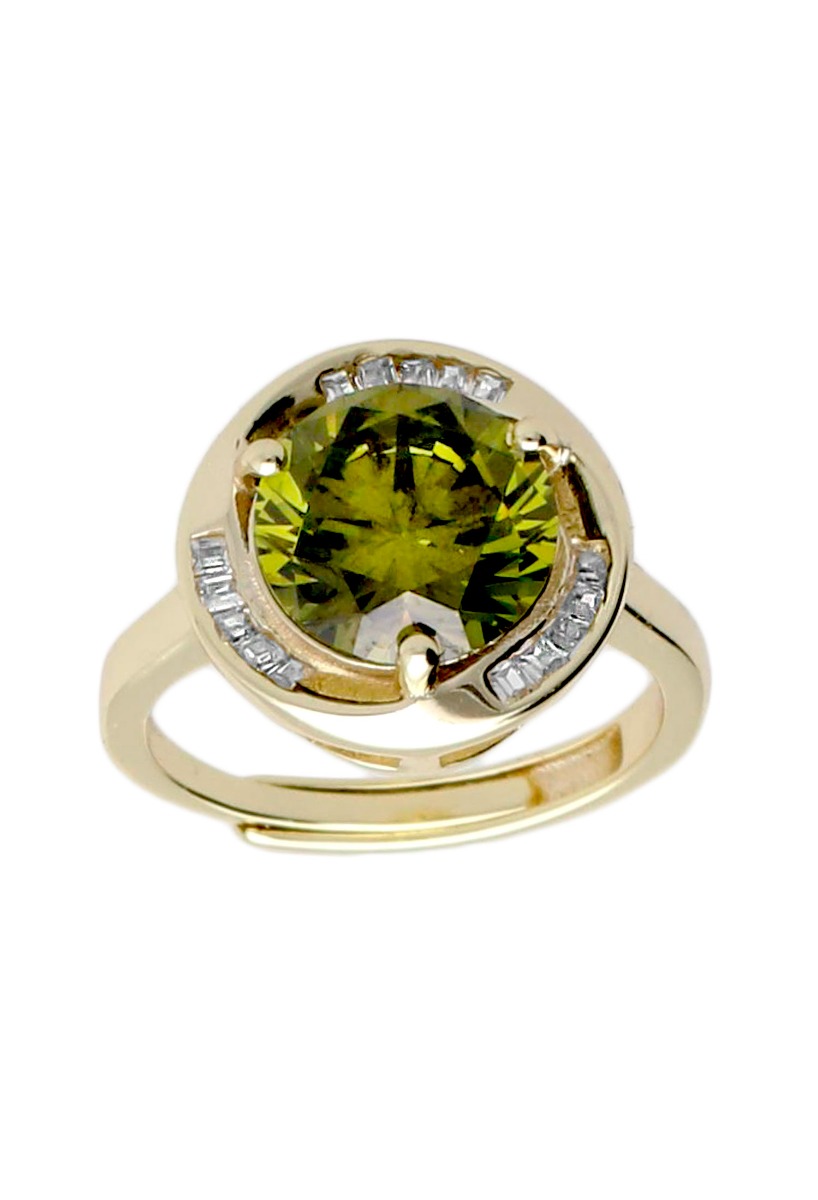 anillo plata chapada con olivina y circonitas toma de frente