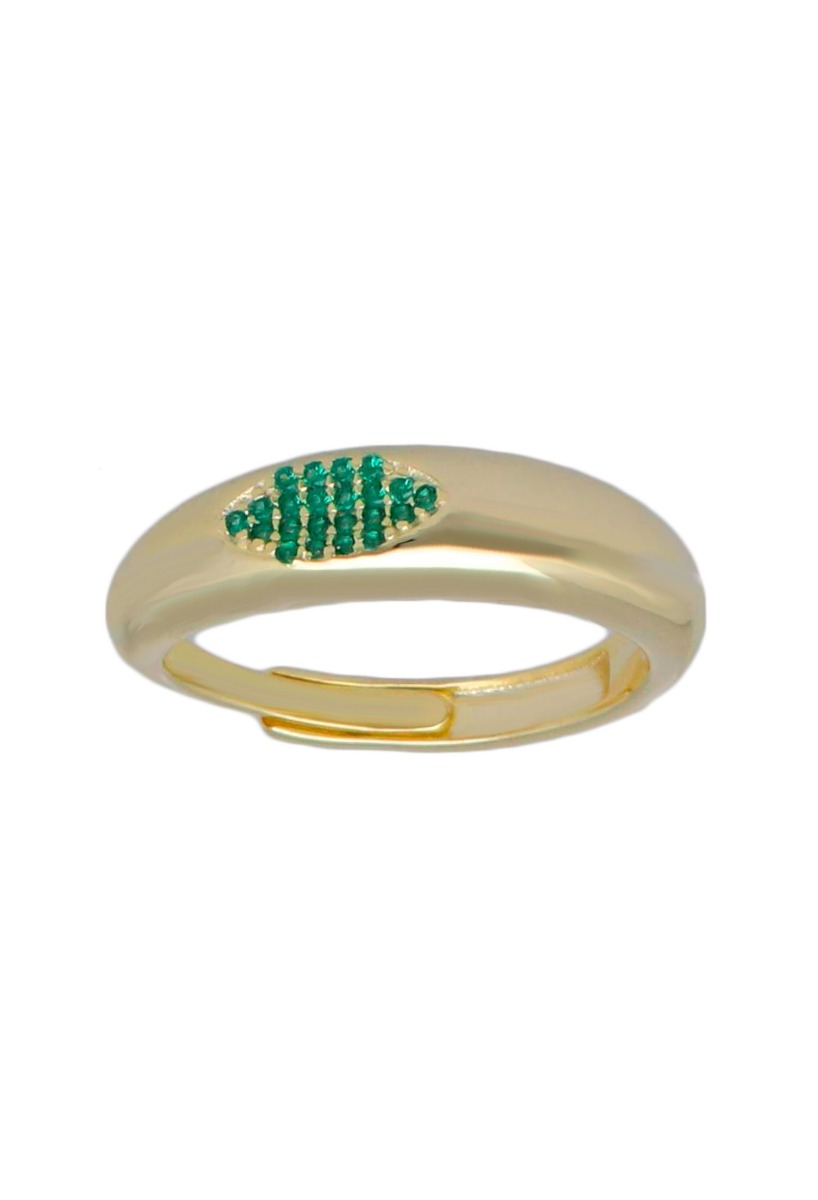anillo plata chapada con piedras verdes toma frontal