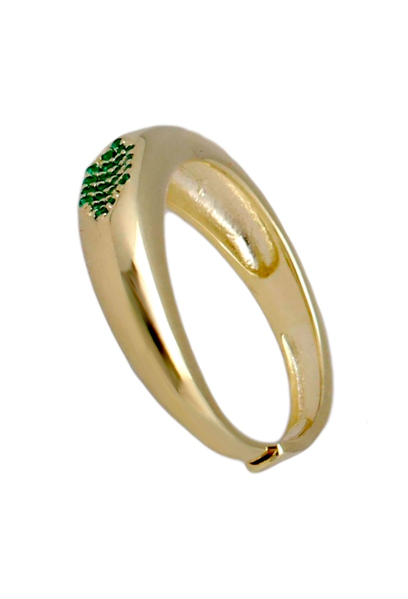 anillo plata chapada con piedras verdes toma lateral