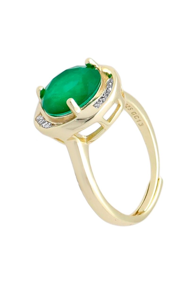 anillo plata chapada con simil esmeralda vista lateral