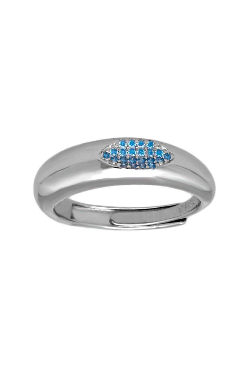 anillo de plata con cuajo de topacios azules vista frontal