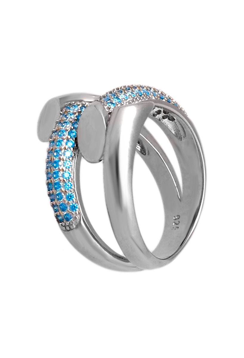 anillo de plata cuatro brazos con cuajado topacios azules foto lateral