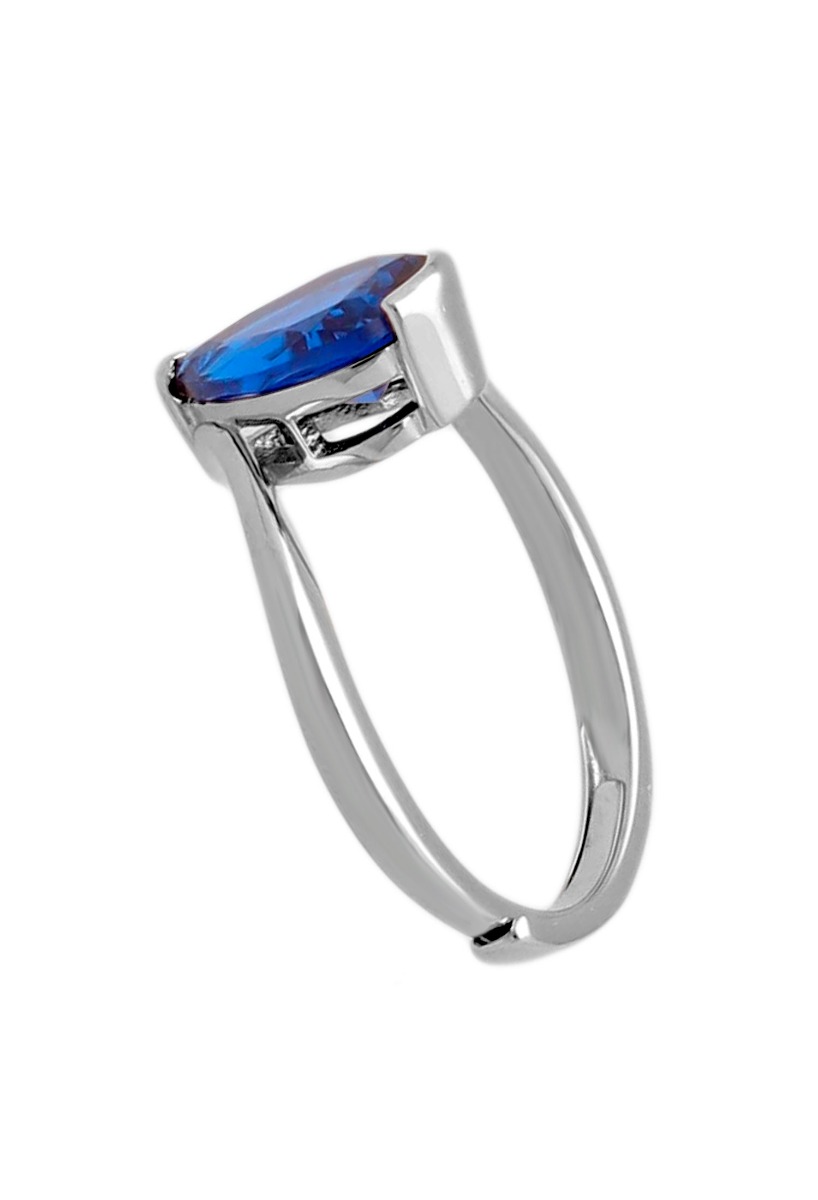 anillo de plata con simil zafiro azul talla pera fotografia lateral