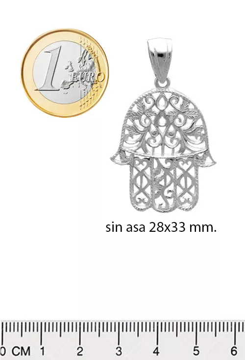Colgante plata Mano de Fátima 240_MFATIMA-G colgante plata de ley 925 mmas, mano de Fátima acabado calado filigrana fotografia con medidas