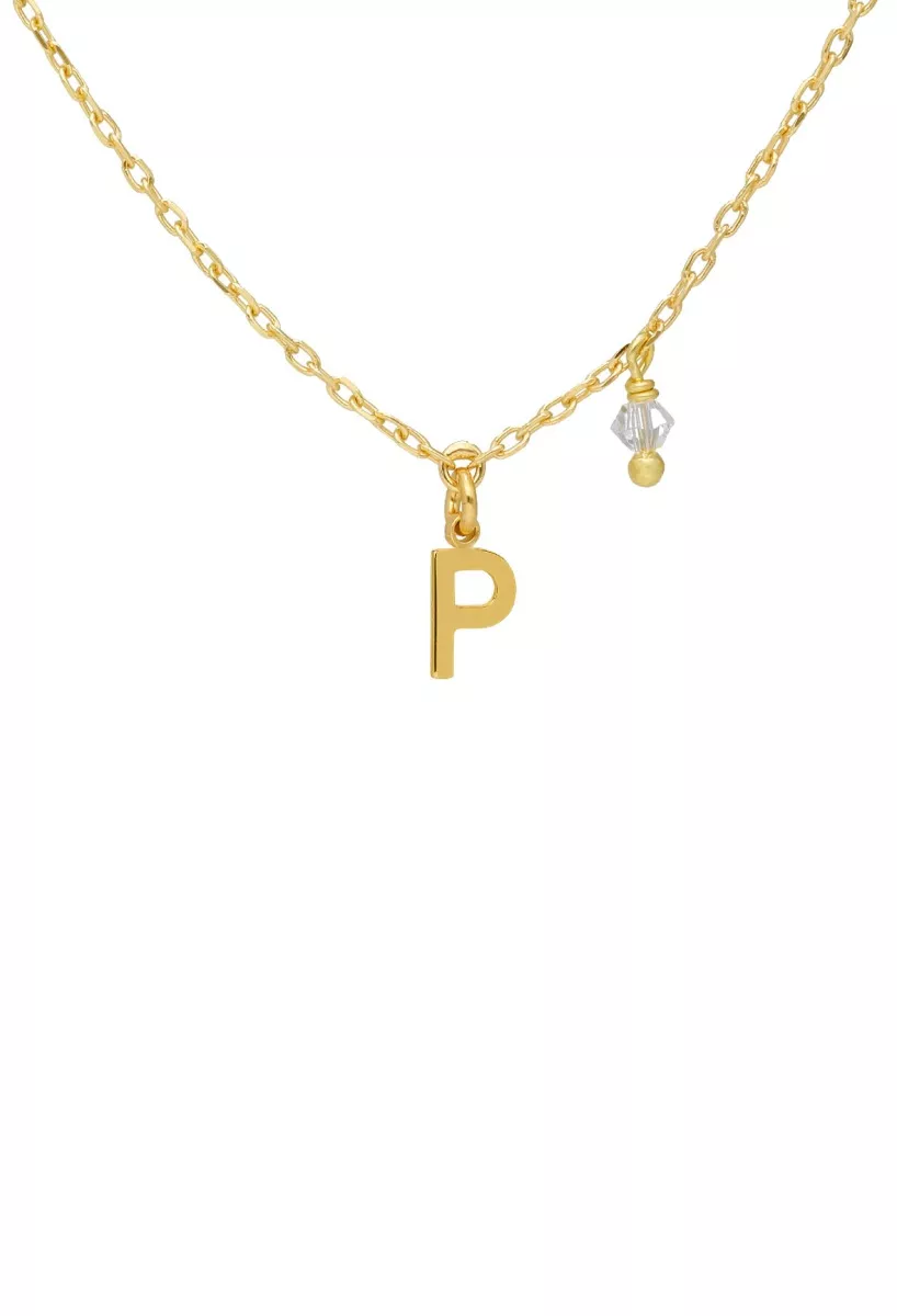 Gargantilla de plata chapada letra P y cristal 273_A4231-PDG