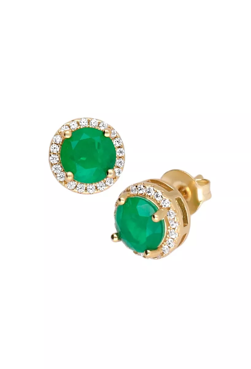 Pendientes plata chapada marca Glamour 925 ref. 252_BE54514-AMA-ES pendientes plata chapada con cuarzo verde esmeralda y circonitas foto toma de frente y de lado