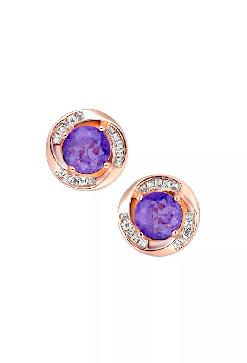 Pendientes plata chapada rosa con amatista 252_BE54618-ROJ-AM
