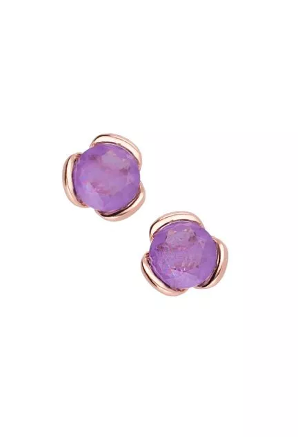 pendientes plata chapada oro rosa y amatista foto de frente