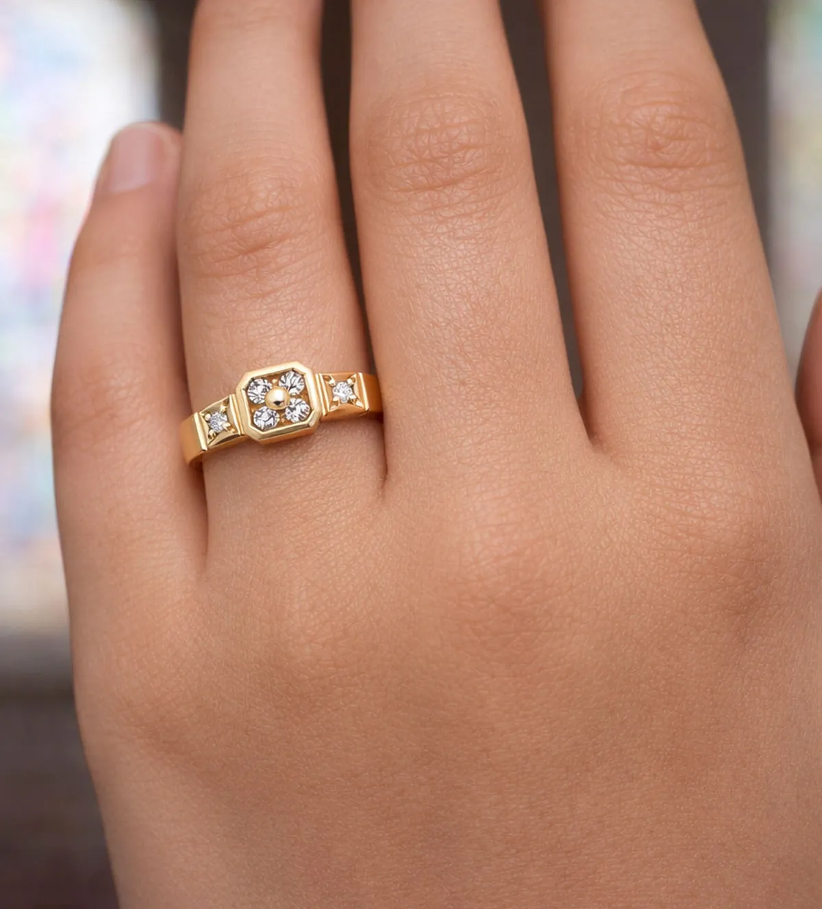 anillo de oro 18k con circones para niña de comunion 036_S67673_10