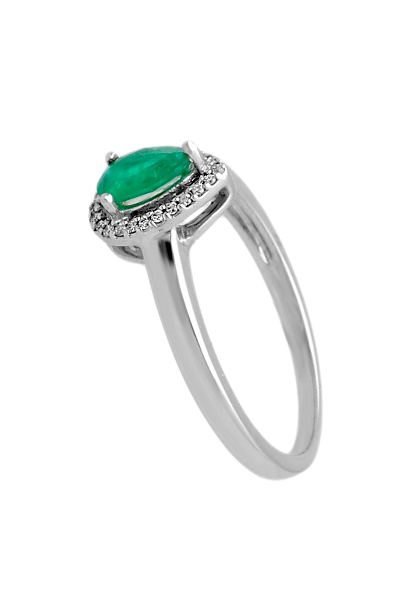 anillo oro blanco 18 kilates con esmeralda talla pera y diamantes fotografia de lado