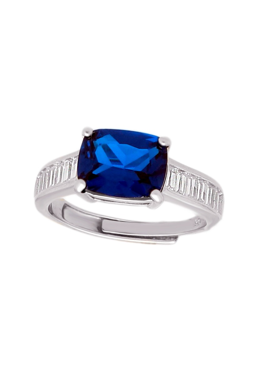 anillo de plata con simil zafiro azul y circones fotografia frontal parra pagina web de el rubi joyeros