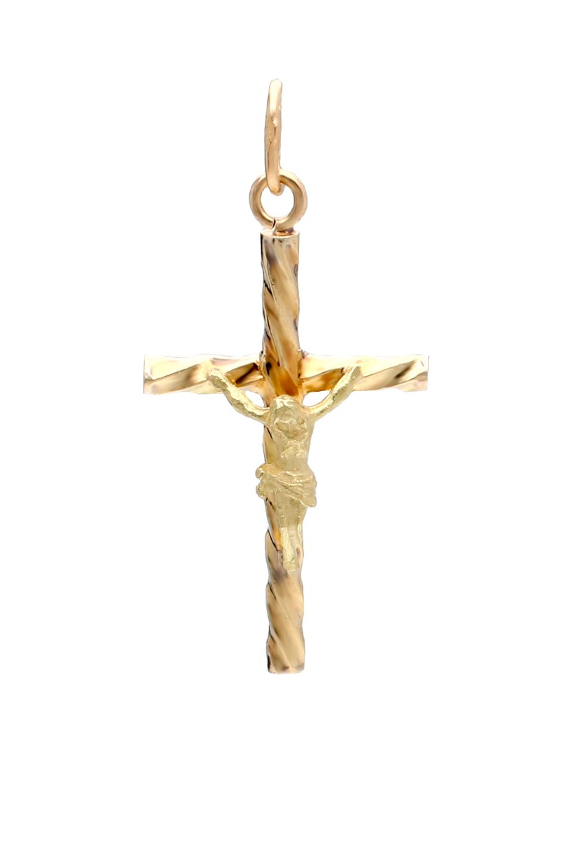 cruz oro amarillo 18 ktees con Cristo foto frontal