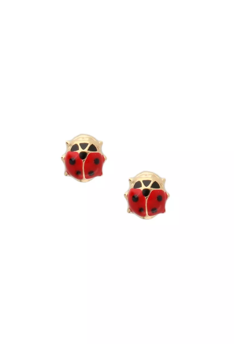 pendientes oro 18 kilates y esmalte color rojo y negro vista frontal