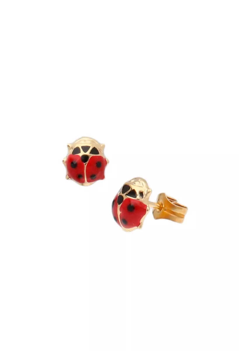 pendientes oro 18 kilates y esmalte color rojo y negro vista frontal y lateral