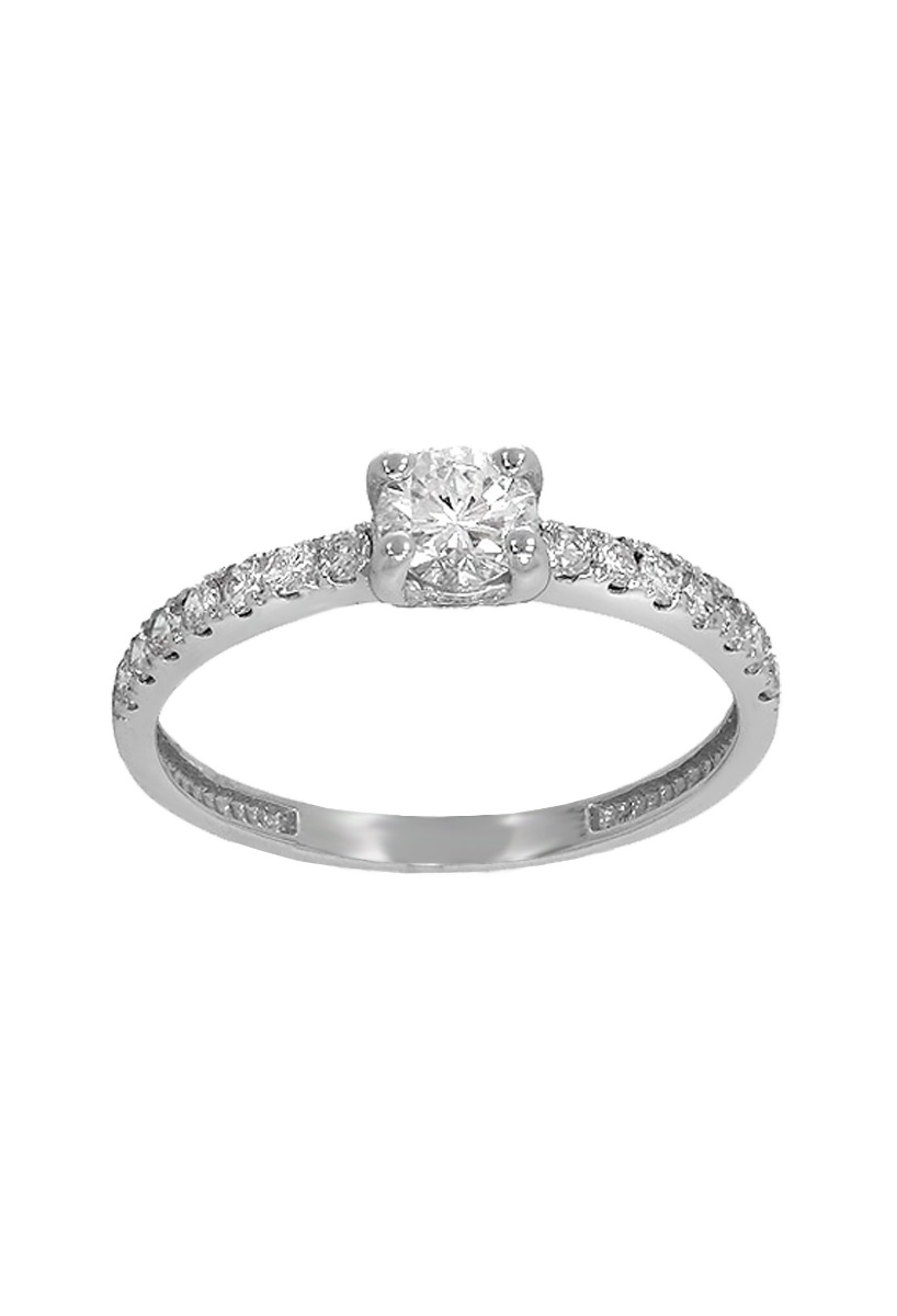 anillo compromiso oro blanco 18 kilates con diamantes fotografía frontal para web