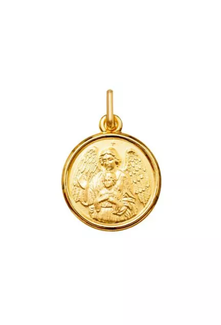 medalla oro 18k angel de la guarda vista de frente