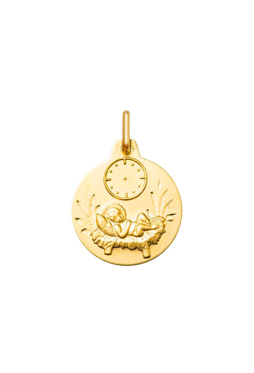 medalla oro 18 ktes niño en pajas con reloj toma de frente