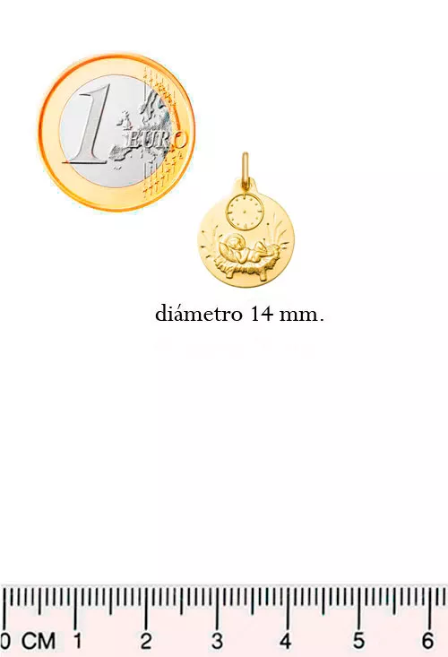 Medalla oro Niño en Pajas con reloj 045_1196413-14 medalla oro 18 ktes niño en pajas con reloj toma con medidas