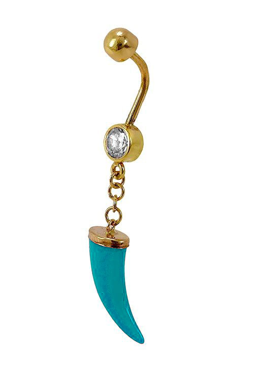 piercing oro 18k con colmillo azul turquesa foto frontal
