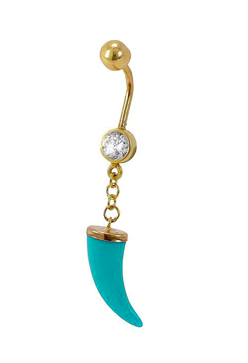 piercing oro 18k con colmillo azul turquesa foto lateral