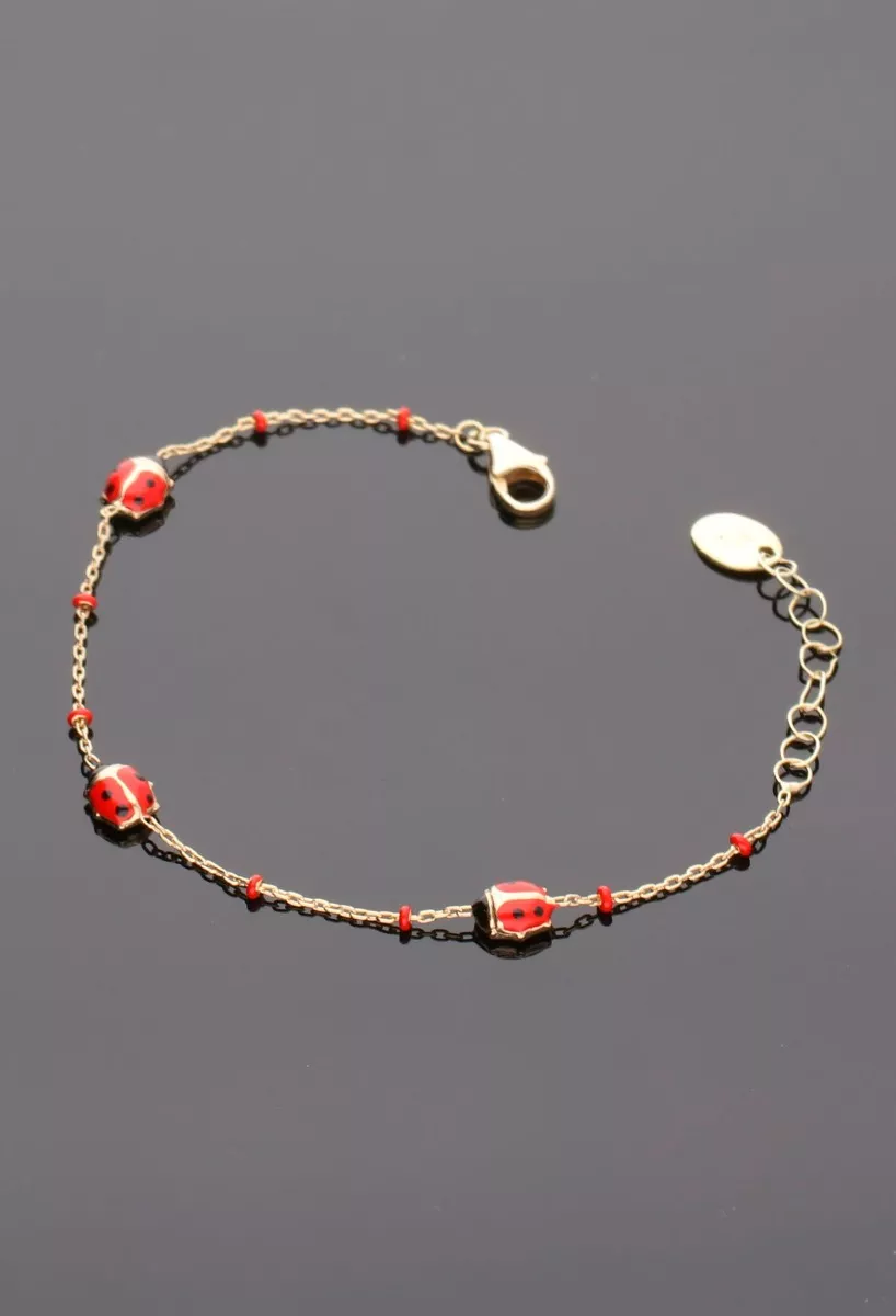Pulsera bebé oro 18k con mariquitas esmaltadas Pulsera bebé oro 18k con mariquitas esmaltadas foto sin recortar