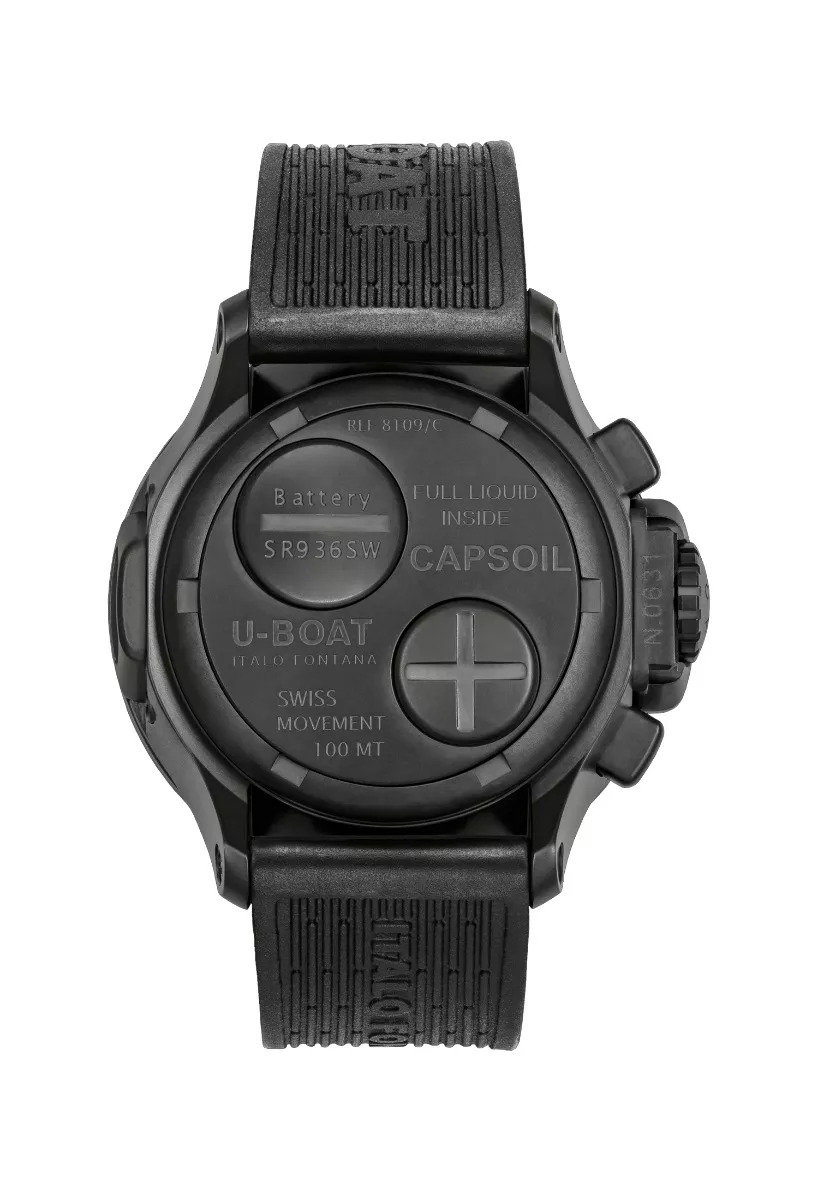 Reloj U-Boat Capsoil Chrono con caja acero y correa caucho 126_8109D Reloj U-Boat Classico con caja acero negro y correa caucho 319_8109C trasera
