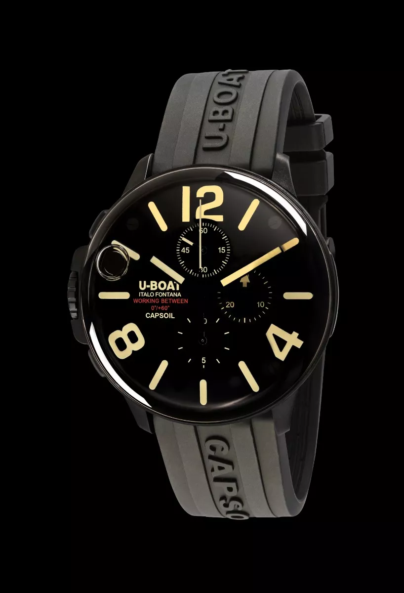 Reloj U-Boat Capsoil Chrono con caja acero y correa caucho 126_8109D Reloj U-Boat Classico con caja acero negro y correa caucho 319_8109C fondo negro